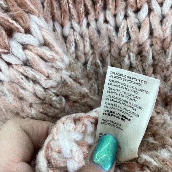 Free People Tan Peach and cream cropped open front cardigan sweater size Medium - Picture 3 of 4